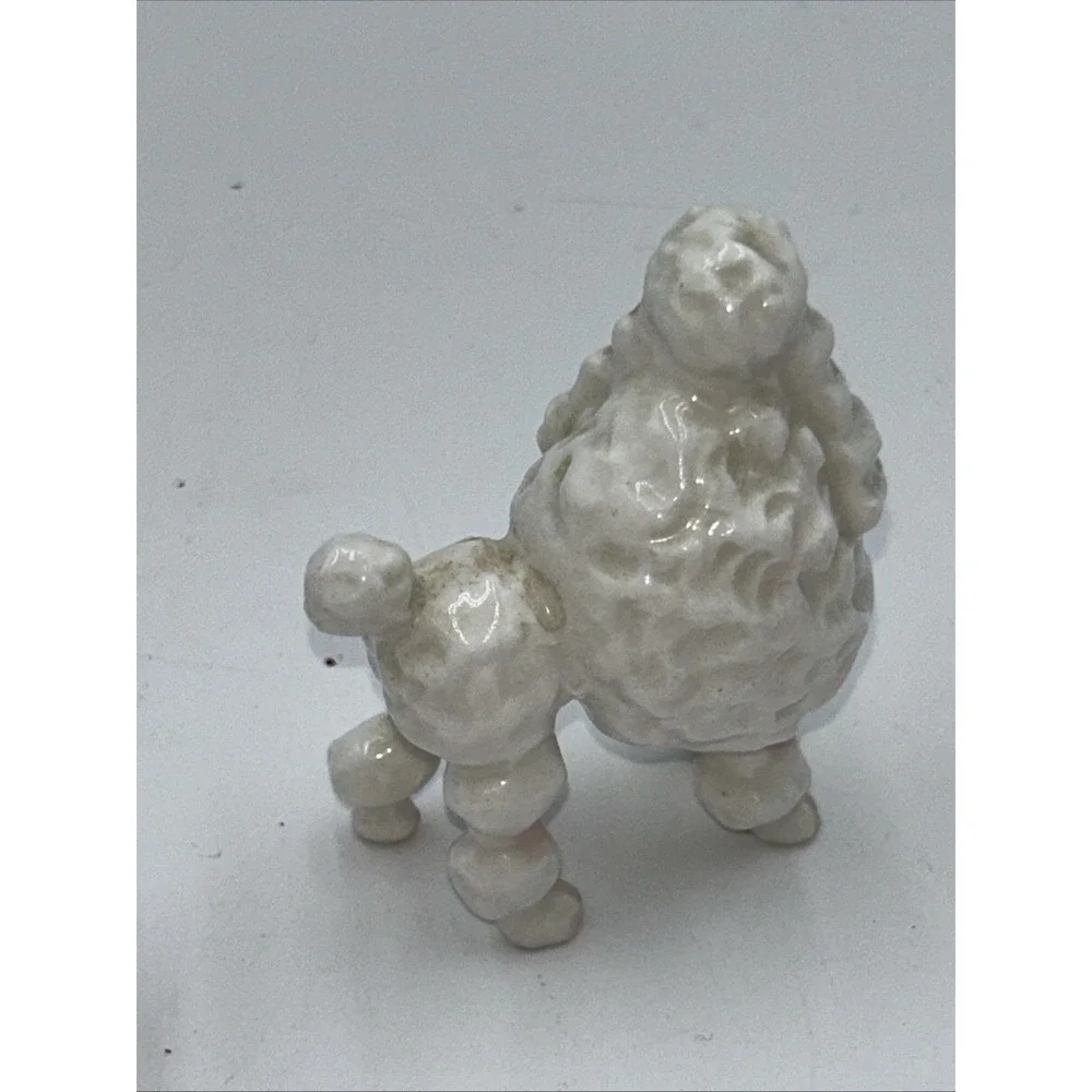 Vintage Bone China Shiken White with Pink Face Poodle Family of 2 Figurines